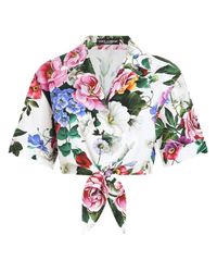 Dolce & Gabbana - Shirt With Flower Print Bow - Lyst