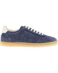 Brunello Cucinelli - Washed Suede Sneakers Blu-Uomo - Lyst