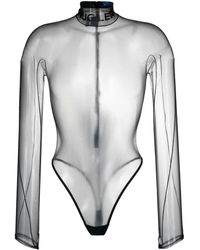 Mugler - Semi-Transparent Bodysuit With Logo - Lyst