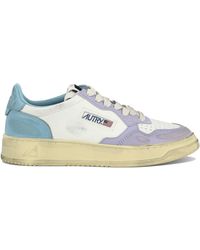 Autry - Super Vintage Medalist Low Sneakers In White, Lilac And Light Blue Leather - Lyst