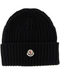 Moncler - Wool And Cashmere Beanie Cappelli Nero-Donna - Lyst