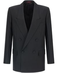 Gucci - Double-Breasted Technical Panama Blazer Nero-Uomo - Lyst