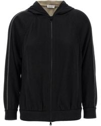 Brunello Cucinelli - Shiny Trims Felpe Nero-Donna - Lyst