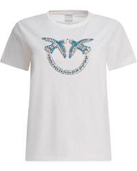 Pinko - 'Quentin' Crewneck T-Shirt With Love Birds Diamond Cut Logo On The Front - Lyst