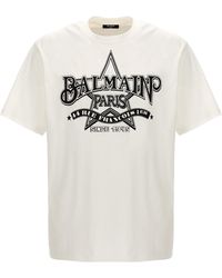 Balmain - Star T Shirt Bianco/Nero - Lyst
