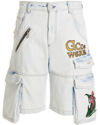 Gcds - 'Bleached Embroidered Ultracargo' Bermuda, short Celeste - Lyst