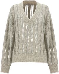 Brunello Cucinelli - Sequin Openwork Sweater Sweater, Cardigans - Lyst