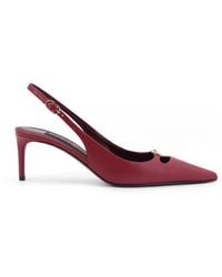 Dolce & Gabbana - Leather Decolletè Slingback With Metal Logo-Donna - Lyst