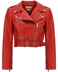 Alexander McQueen - Cropped Biker Jacket Giacche Rosso - Lyst