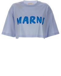 Marni - Logo Print Cropped T Shirt Celeste - Lyst