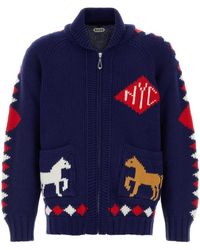 Bode Meadow Wool Cardigan in Blue for Men | Lyst