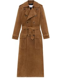 Saint Laurent - Long Double-Breasted Suede Trench Coat - Lyst