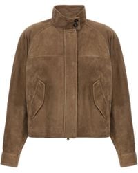 Brunello Cucinelli - Monile Suede Jacket Puffer Jackets Marrone-Donna - Lyst