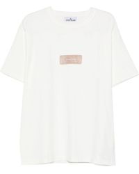 Stone Island - Logo Print T Shirt Bianco-Uomo - Lyst