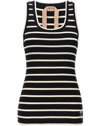 N°21 - Striped Ribbed Top Top Bianco/Nero - Lyst