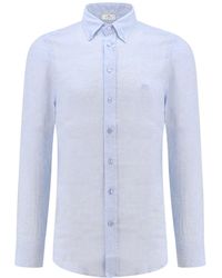 Etro - Camicia in lino con logo Pegaso ricamato - Lyst