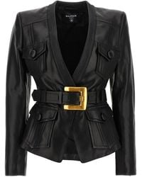 Balmain - Leather Jacket Puffer Jackets Nero-Donna - Lyst