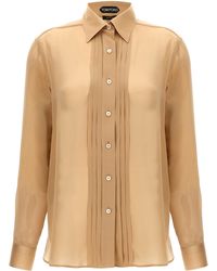 Tom Ford - Pleated Plastron Shirt Camicie Beige - Lyst