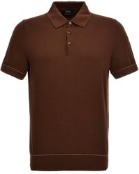 Brioni - Textured Shirt Polo Marrone - Lyst
