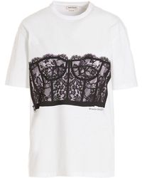 Alexander McQueen - T-shirt in jersey di cotone con pizzo - Lyst