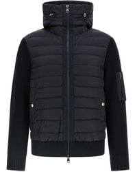 Moncler - Tricot Hooded Cardigan Sweaters And Cardigans Blue - Lyst