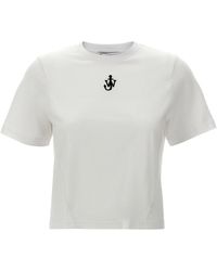 JW Anderson - Anchor Embroidery Pannelled Cropped T Shirt Bianco-Donna - Lyst