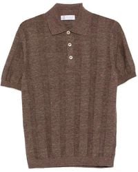 Brunello Cucinelli - Linen Blend Ribbed Polo Shirt - Lyst