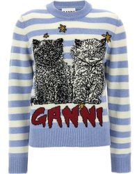 Ganni - Striped Graphic Cat Jumper - Lyst