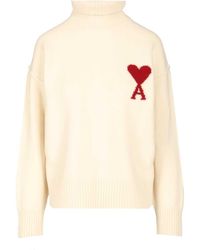 Ami Paris - De Coeur Turtleneck Sweater Knitwear White - Lyst