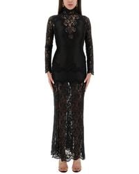Rabanne - Lace And Jersey Long Dress - Lyst