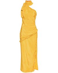 Alessandra Rich - Polka Dot Silk One Shoulder Dress With Bow - Lyst
