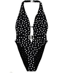 Dolce & Gabbana - Logo Polka Dot One-Piece Swimsuit Beachwear Bianco/Nero - Lyst