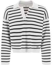 Ami Paris - Striped V-neck Magic Pullover Sweater. - Lyst