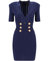 Balmain - Knit Minidress With Embossed Buttons - Lyst