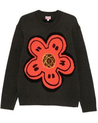 KENZO - Crewneck Sweater With Floral Decoration - Lyst