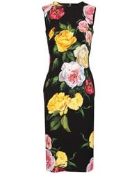 Dolce & Gabbana - Elegant Floral Silk Dress Knee-Length - Lyst