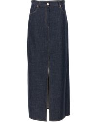 Brunello Cucinelli - Denim Long Skirt Gonne Blu - Lyst