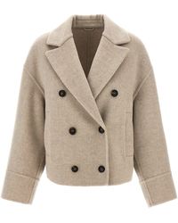 Brunello Cucinelli - Double-breasted Short Coat Coats, Trench Coats - Lyst