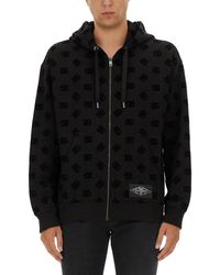 Dolce & Gabbana - Felpa Con Cappuccio E Zip Stampa Dg Allover - Lyst