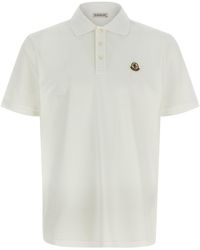 Moncler - Logo Patch Shirt Polo Bianco-Uomo - Lyst