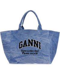 Ganni - Blue Oversized Canvas Tote Bag - Lyst