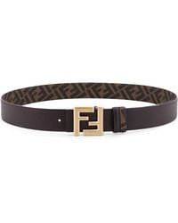Fendi - Reversible Leather And Ff Fabric Belt - Lyst
