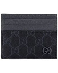 Gucci - Gg Supreme Fabric And Leather Card Holder - Lyst