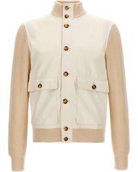 Brunello Cucinelli - Leather Jacket With Knit Inserts Giacche Bianco - Lyst