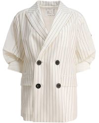 Sacai - Balzer Double-breasted Wool And Silk Jackets White - Lyst