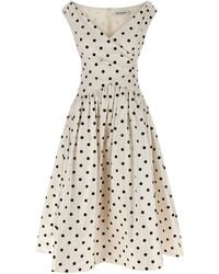Self-Portrait - Cream Polka Dot Cotton Midi Abiti Bianco/Nero-Donna - Lyst