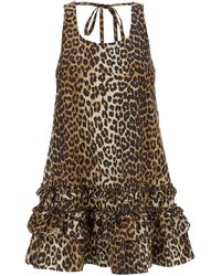 Ganni - Abito 'Leopard Cotton Poplin Mini' - Lyst