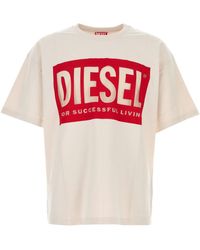 DIESEL - Ivory Stretch Cotton Blend T-Box Oversize T-Shirt - Lyst