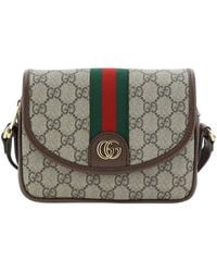 Gucci - Gg Supreme Fabric And Leather Shoulder Bag With Frontal Web Band - Lyst