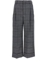 Brunello Cucinelli - Pied De Poule Wool Pantaloni Grigio-Donna - Lyst